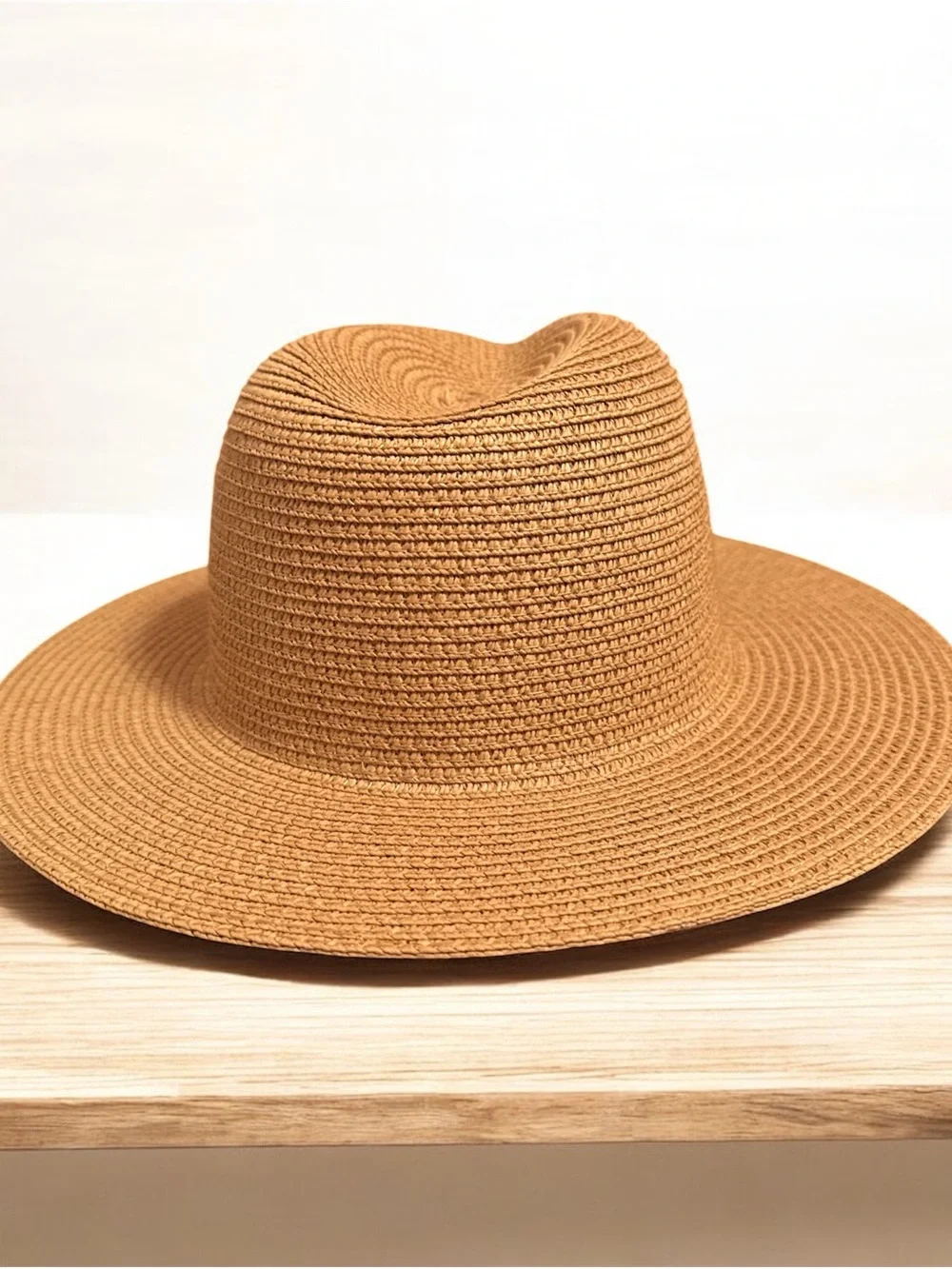 Wide Brim Straw Fedora Hat - Camel